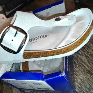 Size 7 women's white/cork Birkenstocks